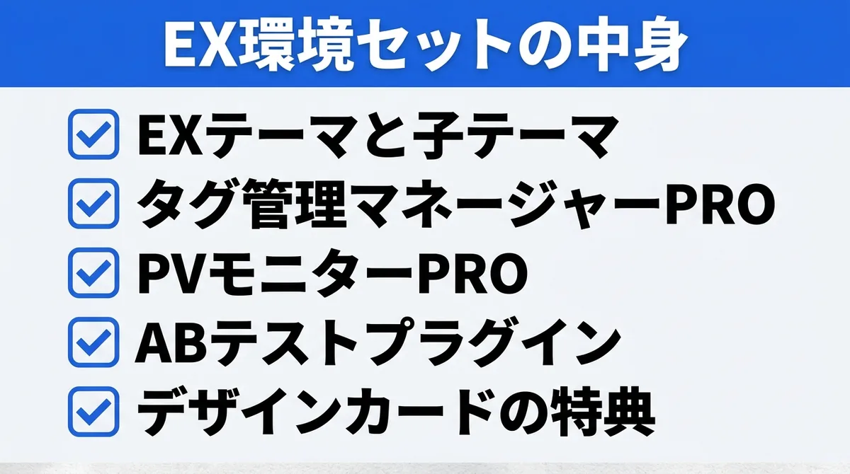 EX環境セットに含まれる機能をまとめたチェックリストの図解
