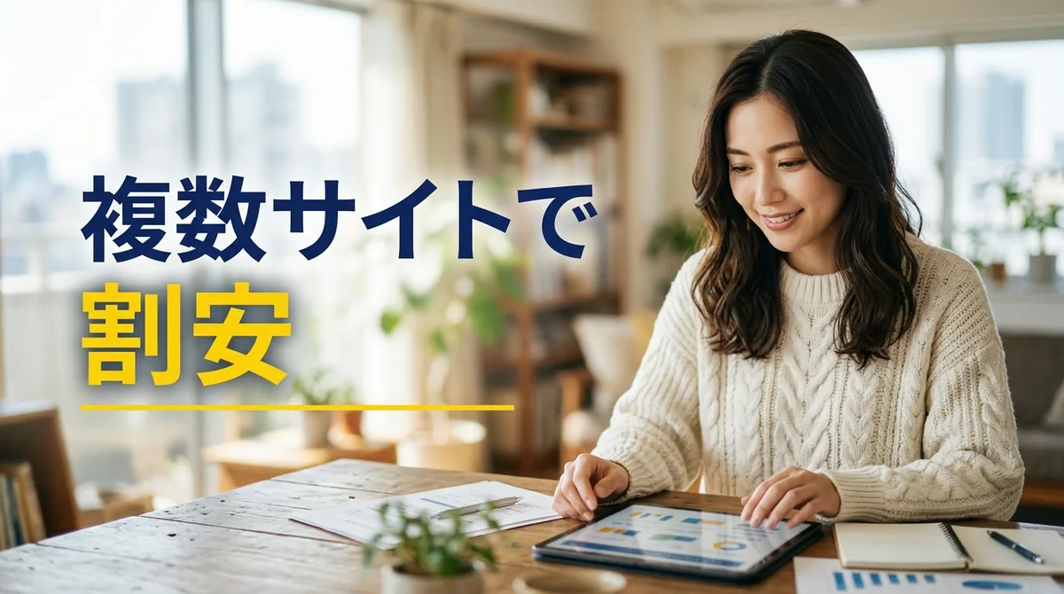 買い切りで複数サイトに使えてコスパが良いことを表す実写風の画像